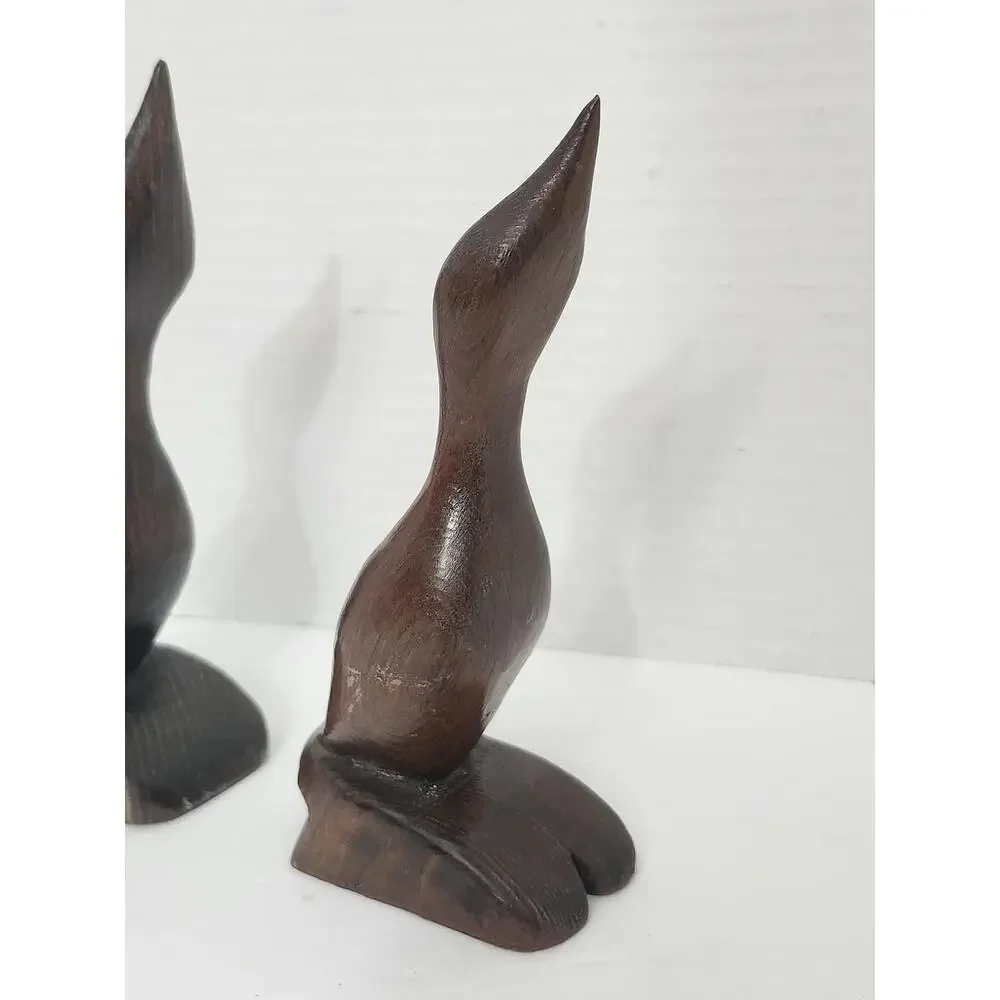Mid Century Modern Carved Wood Bird Figurine Pair Sculpture